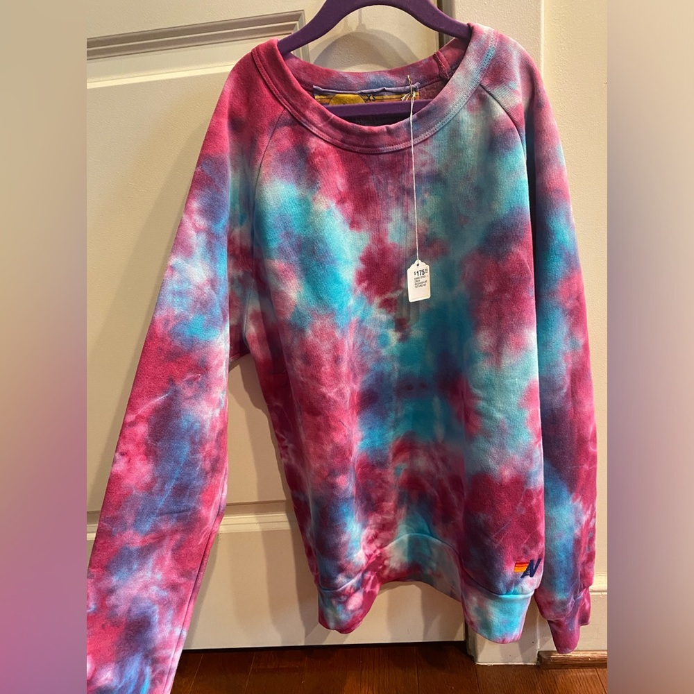 Aviator Nation Ltd Edition Hand Dyed blue-magenta unisex crew sweatshirt